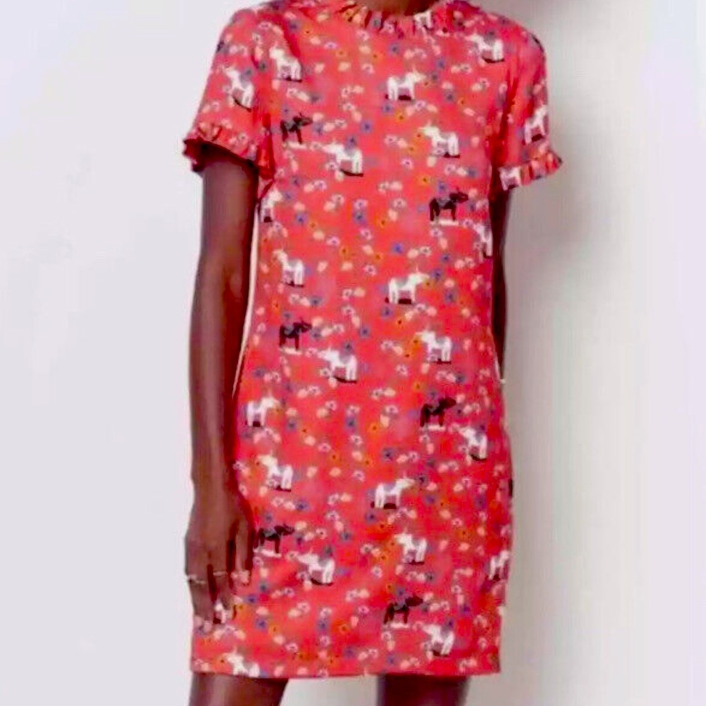 Anthropologie Corey Lynn Calter coral-red elephant floral print dress Med-Petite